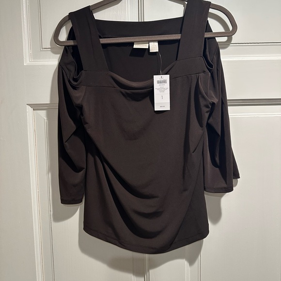 Chico's Cocoa Brown Cold-Shoulder Blouse - Picture 1 of 2